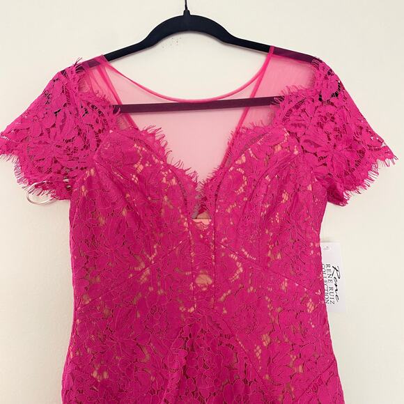 NWT RENE RUIZ COLLECTION Pink Illusion Neckline Lace Dress sz 6 - Picture 2 of 5